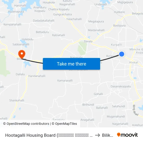 Hootagalli Housing Board (ಹೂಟಗಳ್ಳಿ ಹೌಸಿಂಗ್ ಬೋರ್ಡ್‌) to Bilikere map
