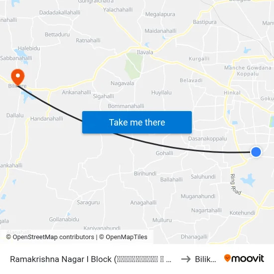 Ramakrishna Nagar I Block (ರಾಮಕೃಷ್ಣನಗರ ಐ ಬ್ಲಾಕ್) to Bilikere map