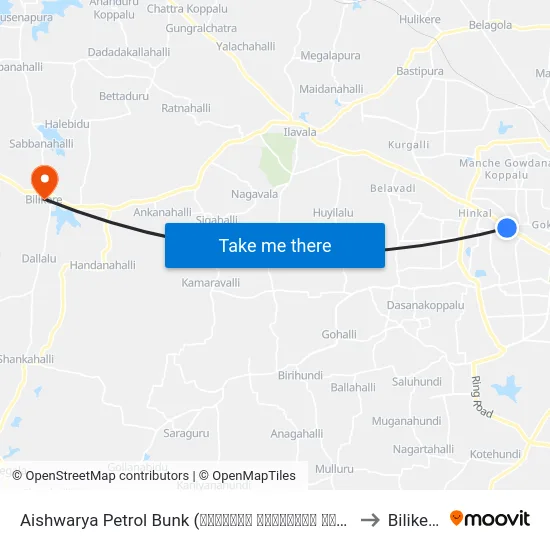 Aishwarya Petrol Bunk (ಐಶ್ವರ್ಯ ಪೆಟ್ರೋಲ್ ಬಂಕ್) to Bilikere map