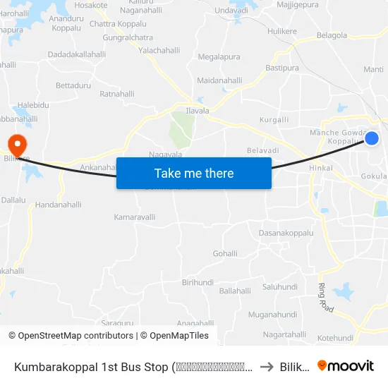 Kumbarakoppal 1st Bus Stop (ಕುಂಬಾರಕೊಪ್ಪಲು 1ನೇ ಬಸ್ ನಿ.) to Bilikere map