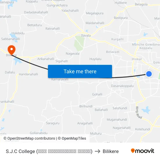 S.J.C College (ಶ್ರೀ ಜಯಚಾಮರಾಜೇಂದ್ರ ಕಾಲೇಜು) to Bilikere map