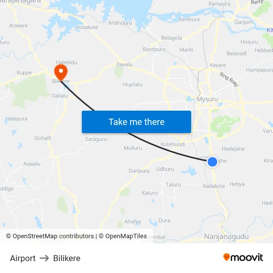 Airport to Bilikere map