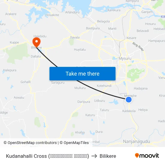Kudanahalli Cross (ಕುಂದನಹಳ್ಳಿ ಕ್ರಾಸ್) to Bilikere map
