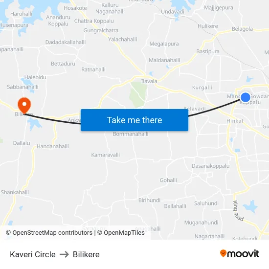 Kaveri Circle to Bilikere map