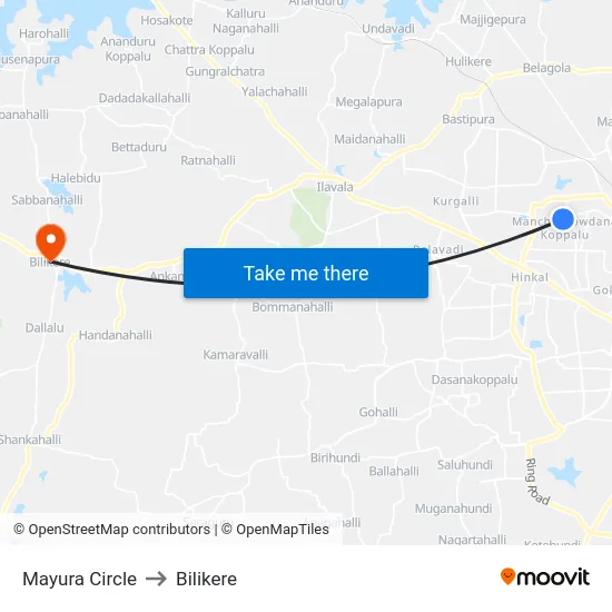 Mayura Circle to Bilikere map