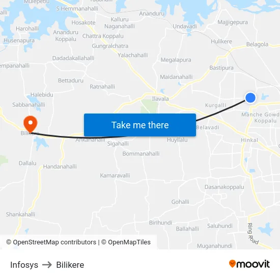 Infosys to Bilikere map