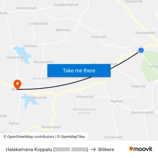 Halekamana Koppalu (ಹಳೇಕಾಮನ ಕೊಪ್ಪಲು) to Bilikere map