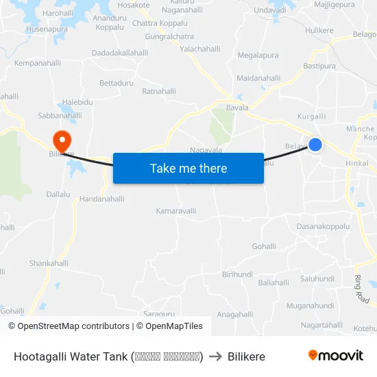 Hootagalli Water Tank (ವಾಟರ್ ಟ್ಯಾಂಕ್) to Bilikere map