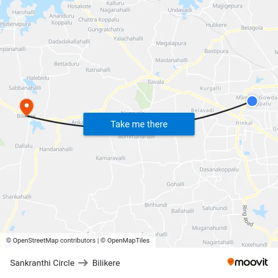 Sankranthi Circle to Bilikere map