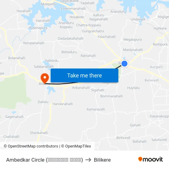 Ambedkar Circle (ಅಂಬೇಡ್ಕರ್‌ ವೃತ್ತ) to Bilikere map