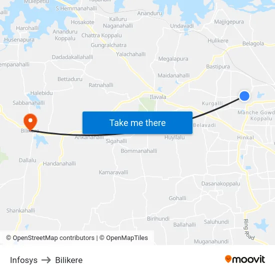 Infosys to Bilikere map