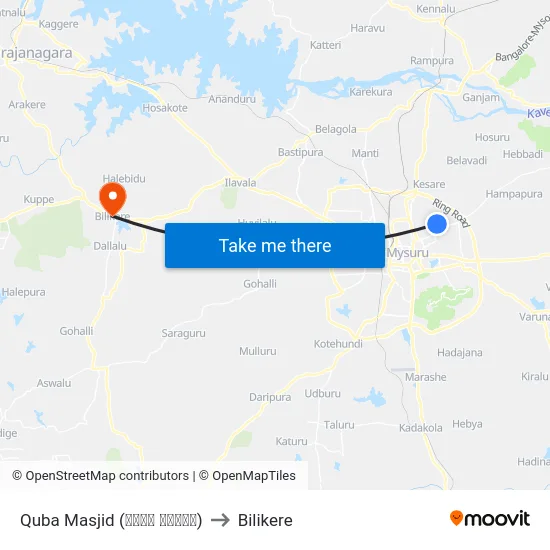 Quba Masjid (ಕೂಬಾ ಮಸೀದಿ) to Bilikere map