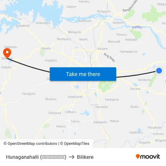 Hunaganahalli (ಹುನಗನಹಳ್ಳಿ) to Bilikere map