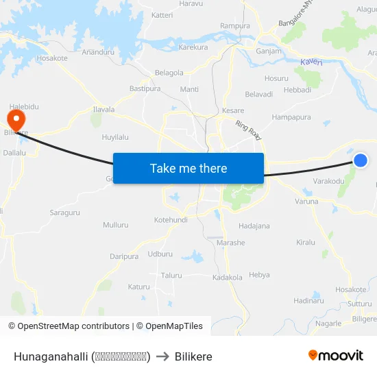 Hunaganahalli (ಹುನಗನಹಳ್ಳಿ) to Bilikere map