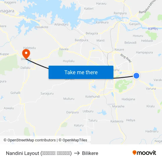 Nandini Layout (ನಂದಿನಿ ಬಡಾವಣೆ) to Bilikere map