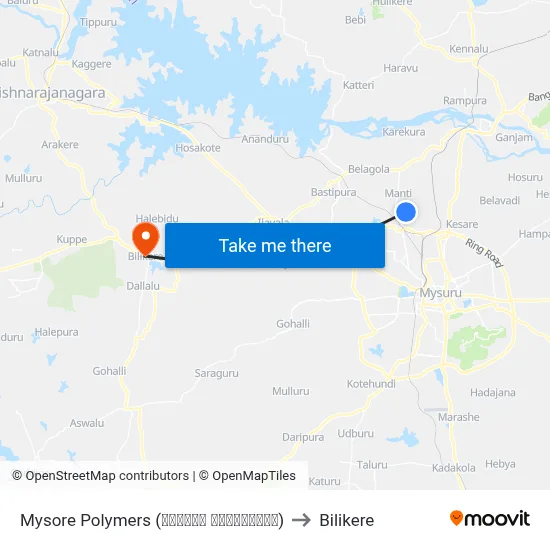 Mysore Polymers (ಮೈಸೂರು ಪಾಲಿಮರ‍್ಸ್) to Bilikere map