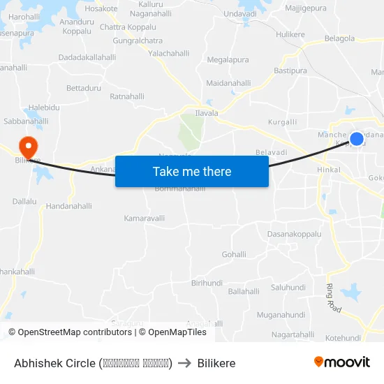 Abhishek Circle (ಅಭಿಶೇಕ್ ವೃತ್ತ) to Bilikere map
