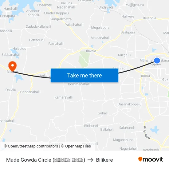 Made Gowda Circle (ಮಾದೇಗೌಡ ವೃತ್ತ) to Bilikere map