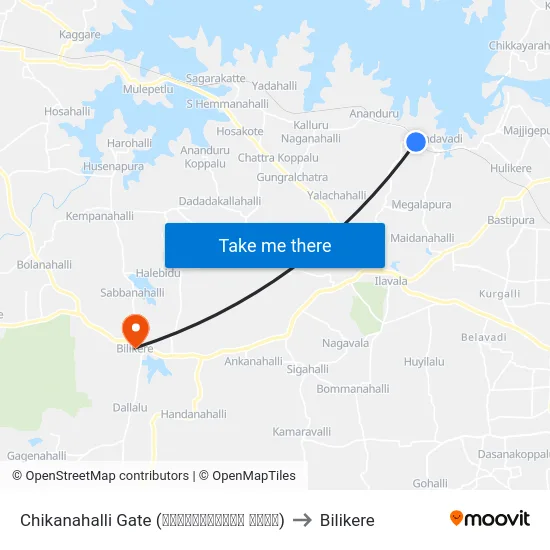 Chikanahalli Gate (ಚಿಕ್ಕನಹಳ್ಳಿ ಗೇಟ್) to Bilikere map