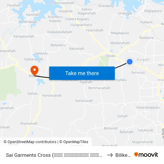 Sai Garments Cross (ಸಾಯಿ ಗಾರ್ಮೆಂಟ್ಸ್ ಕ್ರಾಸ್) to Bilikere map