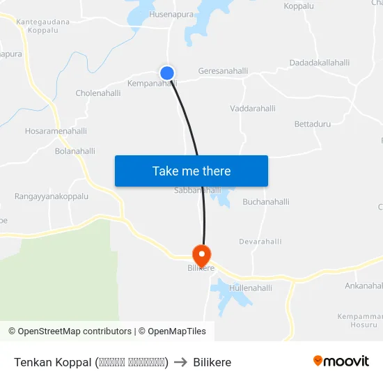 Tenkan Koppal (ತೆಂಕಣ ಕೊಪ್ಪಲು) to Bilikere map