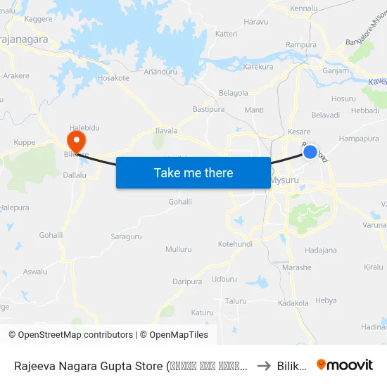 Rajeeva Nagara Gupta Store (ರಾಜೀವ ನಗರ ಗುಪ್ತ ಸ್ಟೋರ್) to Bilikere map