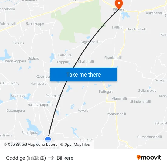 Gaddige (ಗದ್ದಿಗೆ) to Bilikere map