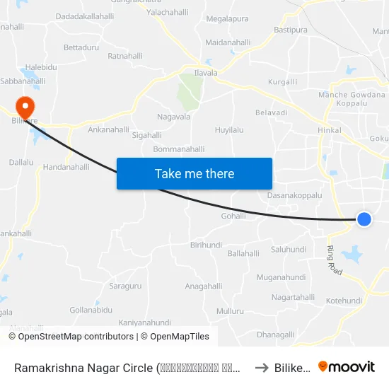 Ramakrishna Nagar Circle (ರಾಮಕೃಷ್ಣನಗರ ವೃತ್ತ) to Bilikere map