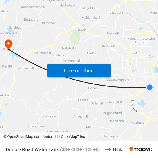 Double Road Water Tank (ಡಬ್ಬಲ್ ರಸ್ತೆ ವಾಟರ್ ಟ್ಯಾಂಕ್) to Bilikere map