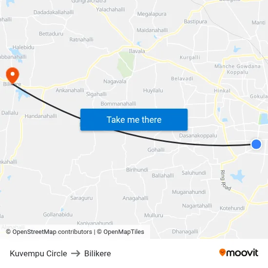 Kuvempu Circle to Bilikere map