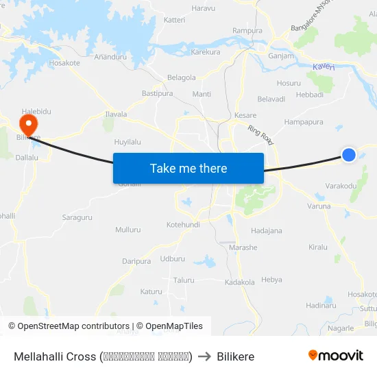 Mellahalli Cross (ಮೆಲ್ಲಹಳ್ಳಿ ಕ್ರಾಸ್) to Bilikere map