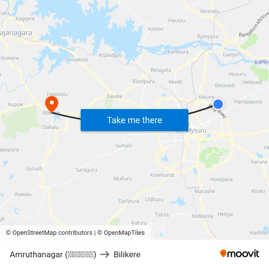 Amruthanagar (ಅಮೃತನಗರ) to Bilikere map