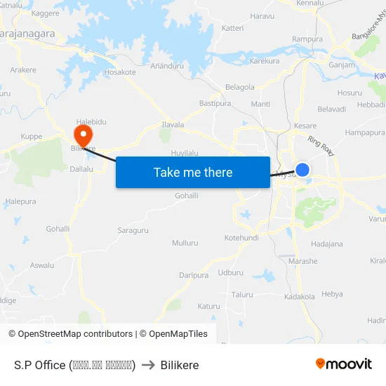 S.P Office (ಎಸ್.ಪಿ ಕಛೇರಿ) to Bilikere map