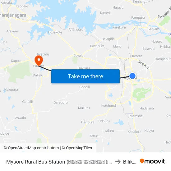 Mysore Rural Bus Station (ಮೈಸೂರು ಗ್ರಾಮಾಂತರ ಬಸ್ ನಿಲ್ದಾಣ) to Bilikere map