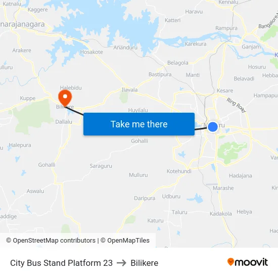 City Bus Stand Platform 23 to Bilikere map