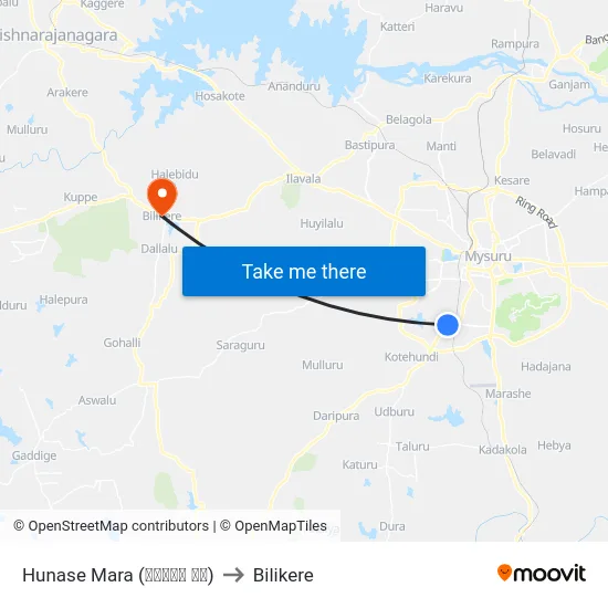 Hunase Mara (ಹುಣಸೇ ಮರ) to Bilikere map