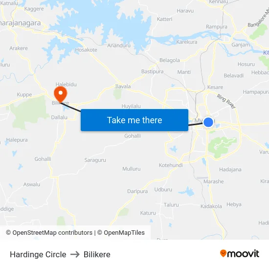Hardinge Circle to Bilikere map