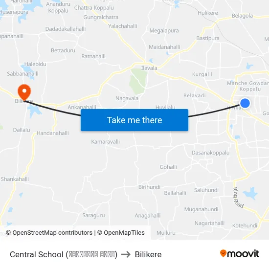 Central School (ಸೆಂಟ್ರಲ್ ಶಾಲೆ) to Bilikere map