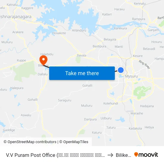 V.V Puram Post Office (ವಿ.ವಿ ಪುರಂ ಪೋಸ್ಟ್‌ ಆಫೀಸ್) to Bilikere map