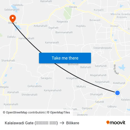 Kalalawadi Gate (ಕಲಲವಾಡಿ ಗೇಟ್) to Bilikere map
