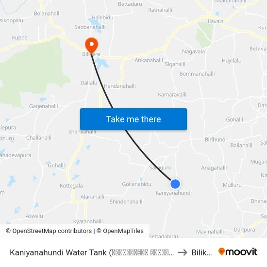 Kaniyanahundi Water Tank (ಕನಿಯನಹುಂಡಿ ವಾಟರ್ ಟ್ಯಾಂಕ್‌) to Bilikere map