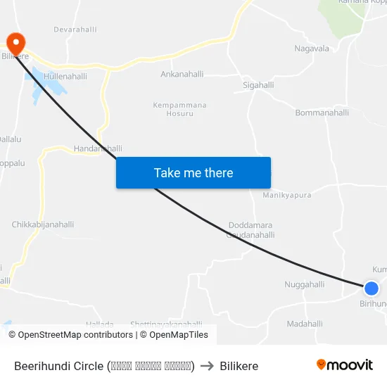 Beerihundi Circle (ಬೀರಿ ಹುಂಡಿ ವೃತ್ತ) to Bilikere map