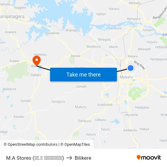 M.A Stores (ಎಂ.ಎ ಸ್ಟೋರ‍್ಸ್) to Bilikere map