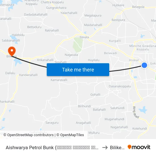 Aishwarya Petrol Bunk (ಐಶ್ವರ್ಯ ಪೆಟ್ರೋಲ್ ಬಂಕ್) to Bilikere map