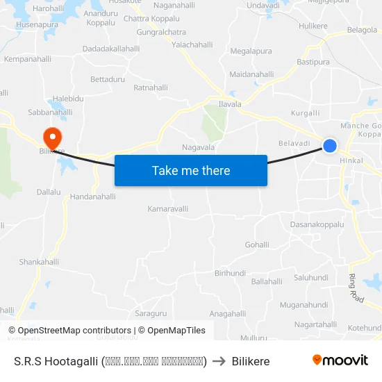 S.R.S Hootagalli (ಎಸ್.ಆರ್.ಎಸ್ ಹೂಟಗಳ್ಳಿ) to Bilikere map