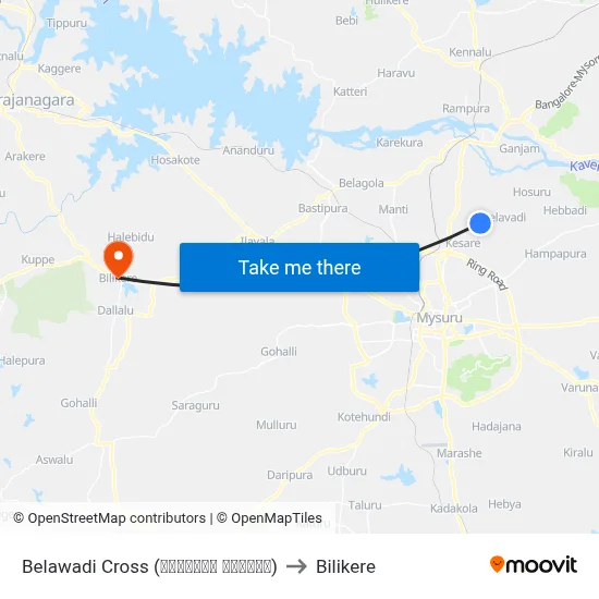 Belawadi Cross (ಬೆಳವಾಡಿ ಕ್ರಾಸ್) to Bilikere map