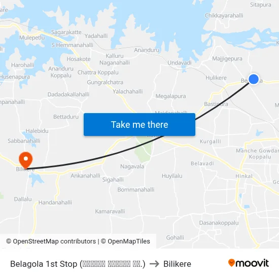 Belagola 1st Stop (ಬೆಳಗೊಳ ಮೊದಲನೇ ನಿ.) to Bilikere map