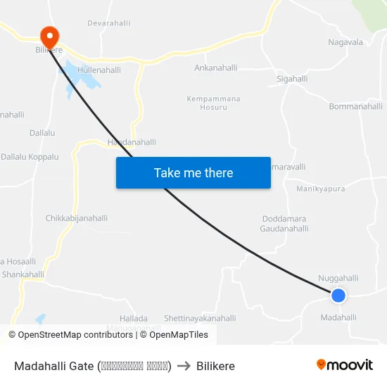 Madahalli Gate (ಮಾದಹಳ್ಳಿ ಗೇಟ್) to Bilikere map