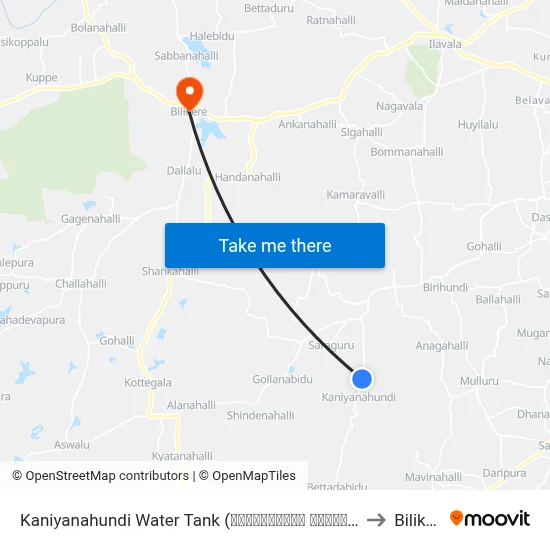 Kaniyanahundi Water Tank (ಕನಿಯನಹುಂಡಿ ವಾಟರ್ ಟ್ಯಾಂಕ್‌) to Bilikere map