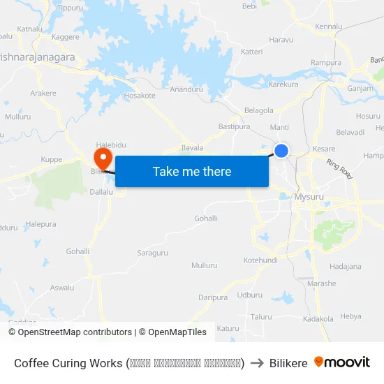 Coffee Curing Works (ಕಾಫಿ ಕ್ಯೂರಿಂಗ್ ವರ್ಕ್ಸ್) to Bilikere map